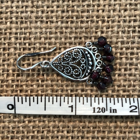 RETIRED Silpada Filigree Teardrop .925 Sterling Silver Garnet Dangle Earrings - Picture 5 of 6